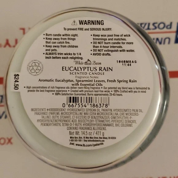BBW WHITE BARN EUCALYPTUS RAIN 14.5 OZ 3 WICK CANDLE Bath & Body Works - Picture 2 of 6